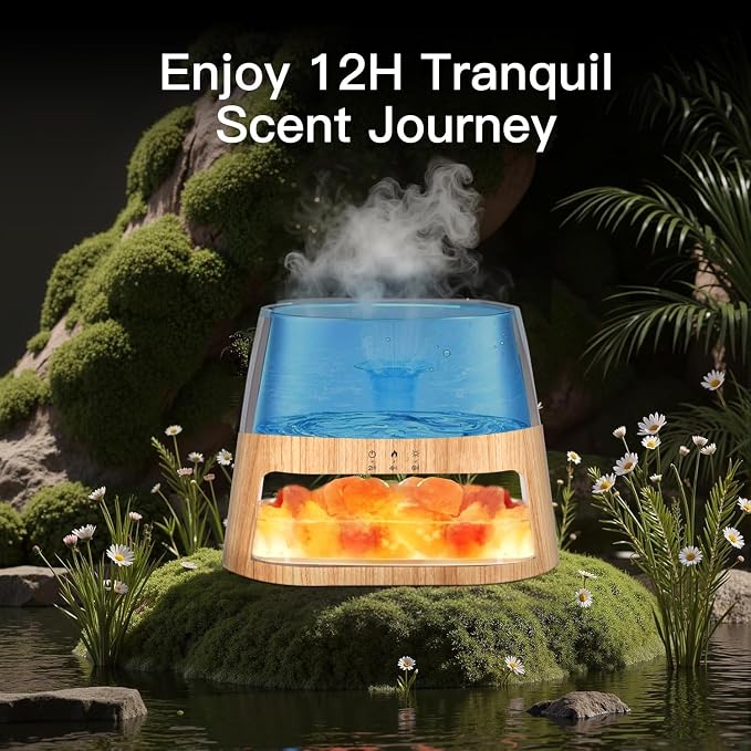 Luxury Himalayan Salt Lamp Humidifier & Aromatherapy Diffuser - 8 Color Mood Lighting w/Remote for Spa, Bedroom, Home
