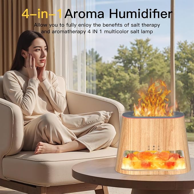 Luxury Himalayan Salt Lamp Humidifier & Aromatherapy Diffuser - 8 Color Mood Lighting w/Remote for Spa, Bedroom, Home