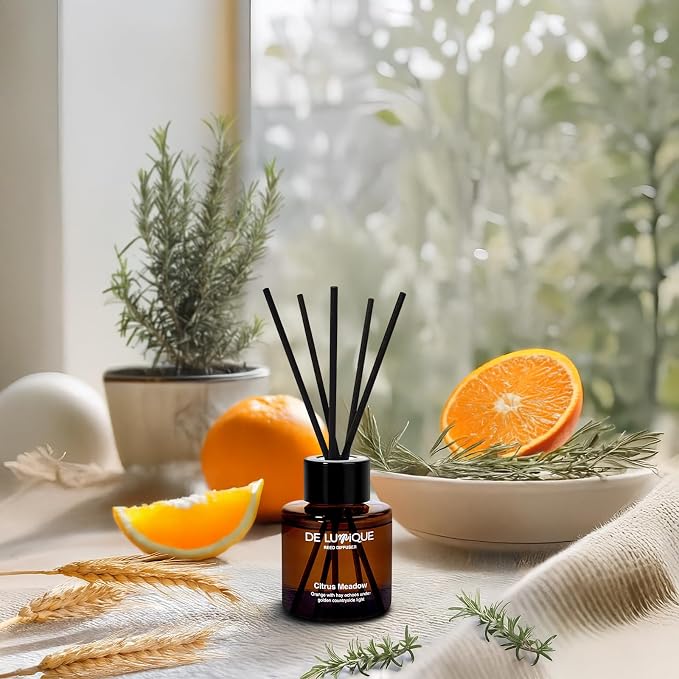 Luxury Reed Diffuser – Citrus Meadow Scent with Orange, Lemon, Thyme & Hay – Long-Lasting Diffusers for Home, alternate