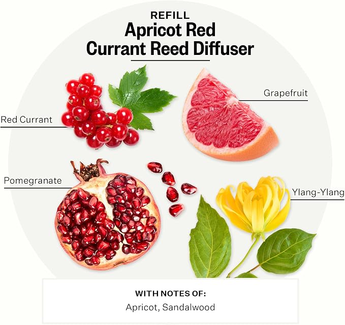 Luxury Scented Oil Reed Diffuser Liquid Refill (Apricot Red Currant) - Premium Home Fragrance Diffuser Refill Set with