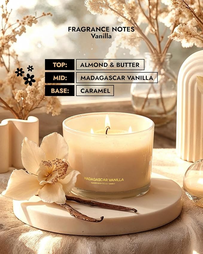 Luxury Vanilla Soy Candles | Large 3 Wick Jar Candle | Up to 50 Hours Burning Time | 100% Natural Soy Wax |, alternate view 4