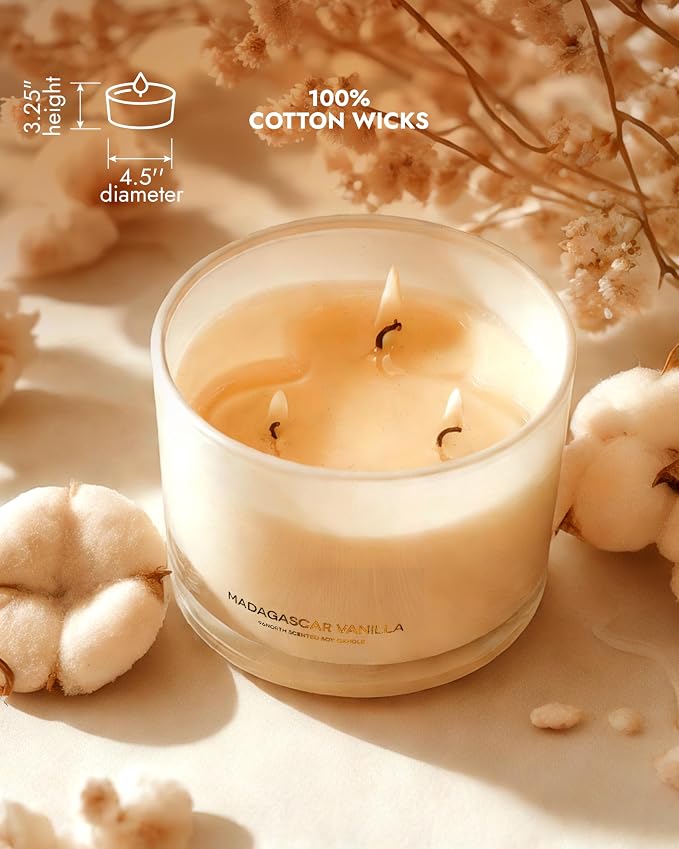Luxury Vanilla Soy Candles | Large 3 Wick Jar Candle | Up to 50 Hours Burning Time | 100% Natural Soy Wax |, alternate view 5