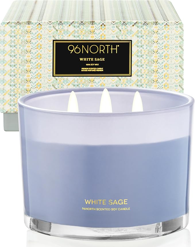Luxury White Sage Candle | Large 3 Wick Jar Candle | Up to 50 Hours Burning Time | 100% Natural Soy Wax |