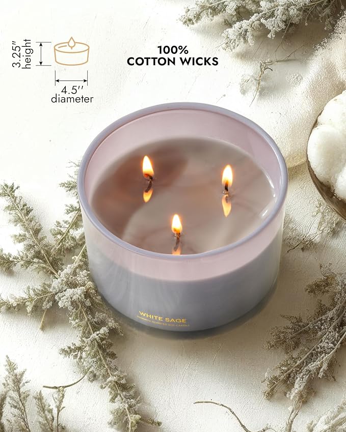 Luxury White Sage Candle | Large 3 Wick Jar Candle | Up to 50 Hours Burning Time | 100% Natural Soy Wax |, alternate view 5
