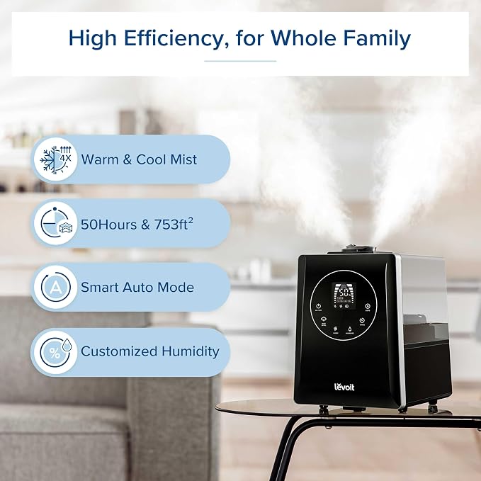 LV600HH 6L Warm and Cool Mist Ultrasonic Humidifier, Rapid Humidification for Bedroom Large Room, Essential Oil Diffuser