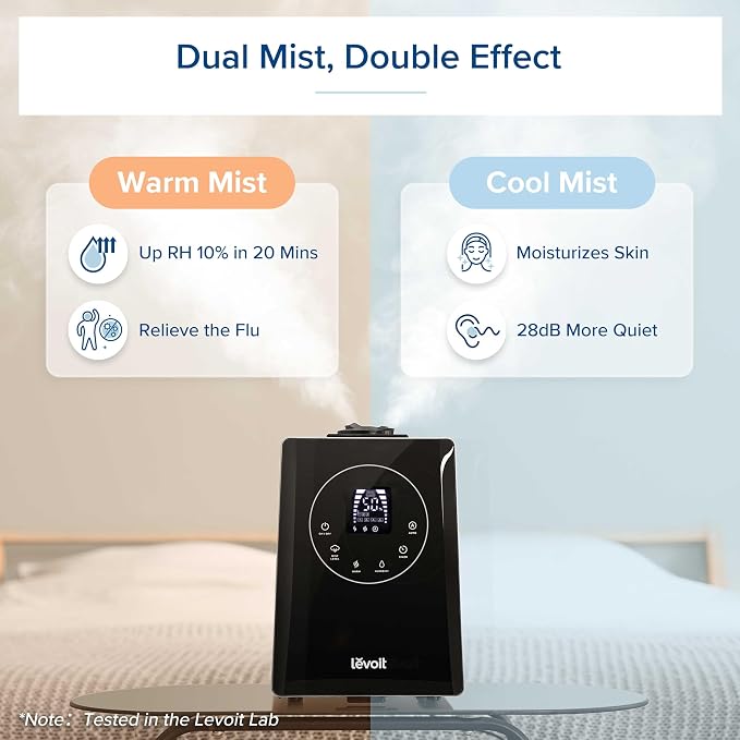 LV600HH 6L Warm and Cool Mist Ultrasonic Humidifier, Rapid Humidification for Bedroom Large Room, Essential Oil Diffuser