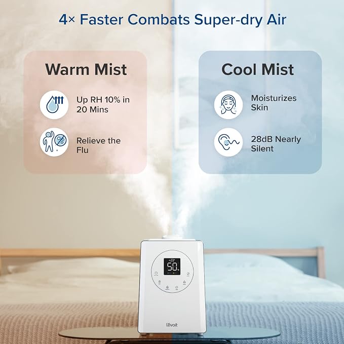 LV600S Smart Warm and Cool Mist Humidifiers for Home Bedroom Large Room & Core Mini Air Purifier Replacement Filter, 3-in-1