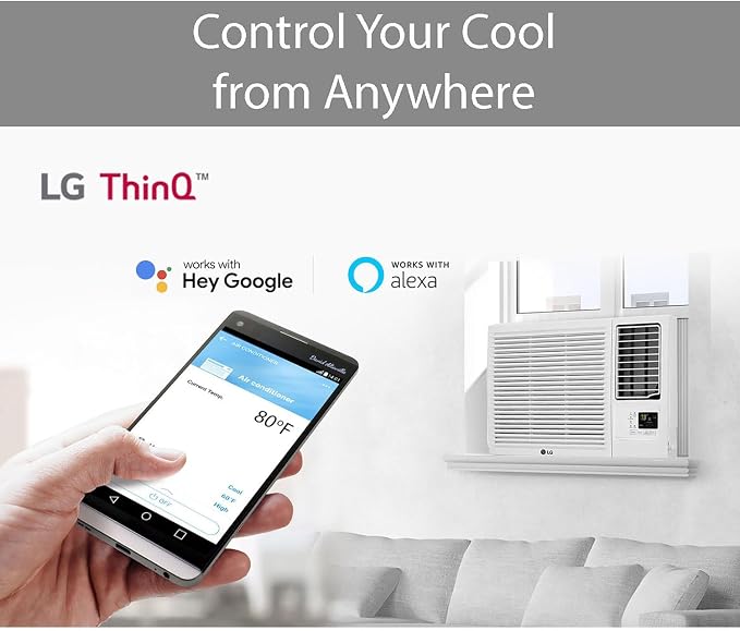 LW8023HRSM 7600 BTU Smart Wi-Fi Enabled Window Air Conditioner with Energy Save Function and ThinQ Technology (White)