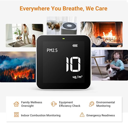M10 Air Quality Monitor Indoor Air Quality Tester AQI PM2.5 VOCs Formaldehyde Detector for Home Air Testing, US Certified Air