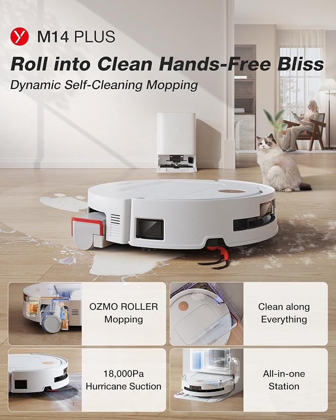 M14 Plus Robot Vacuum and Mop with All-in-One Station, 18000Pa, OZMO Roller Instant Self-Washing Mopping, alternate product
