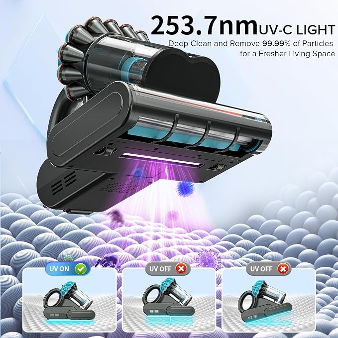 M8 Mattress Vacuum Cleaner, 18Kpa 550W Bed Cleaner with UV & Hot Air & HEPA Filter, High Heating Double-Cup Handheld Couch