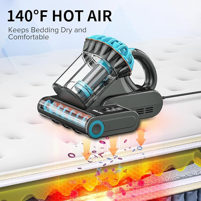 M8 Mattress Vacuum Cleaner, 18Kpa 550W Bed Cleaner with UV & Hot Air & HEPA Filter, High Heating Double-Cup Handheld Couch