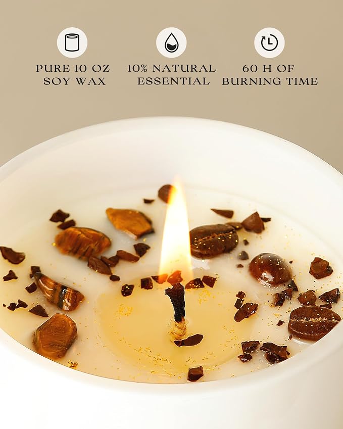 Macchiato Coffee Scented Candles for Women - Aromatherapy Candle with Crystals Inside, 10oz, 60H Burning Time, alternate