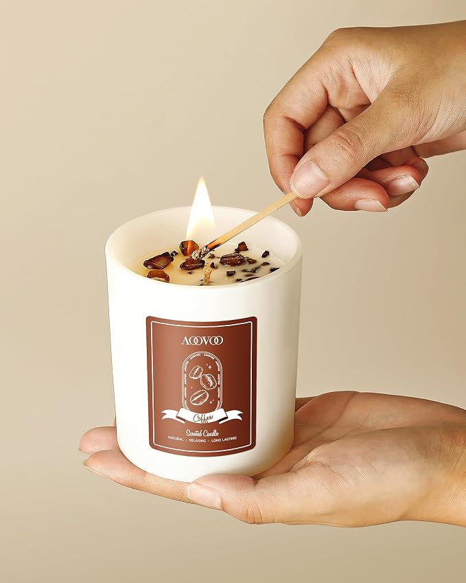 Macchiato Coffee Scented Candles for Women - Aromatherapy Candle with Crystals Inside, 10oz, 60H Burning Time, alternate