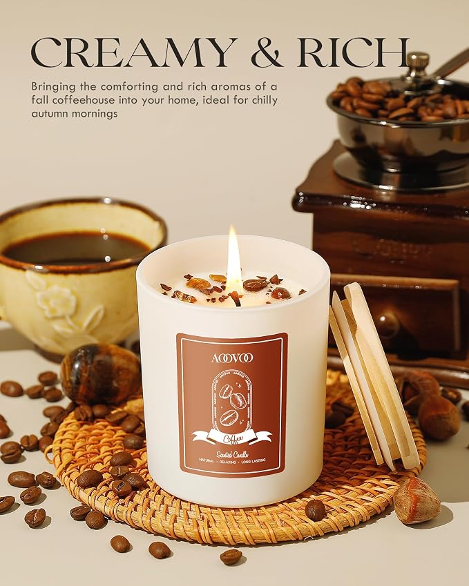 Macchiato Coffee Scented Candles for Women - Aromatherapy Candle with Crystals Inside, 10oz, 60H Burning Time, alternate