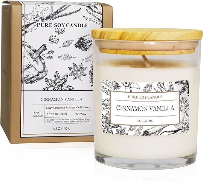 made from natural materials Candle - Soy Cinnamon Vanilla Scent, Highly Scented Spring Candle for Home, Home Gift, product