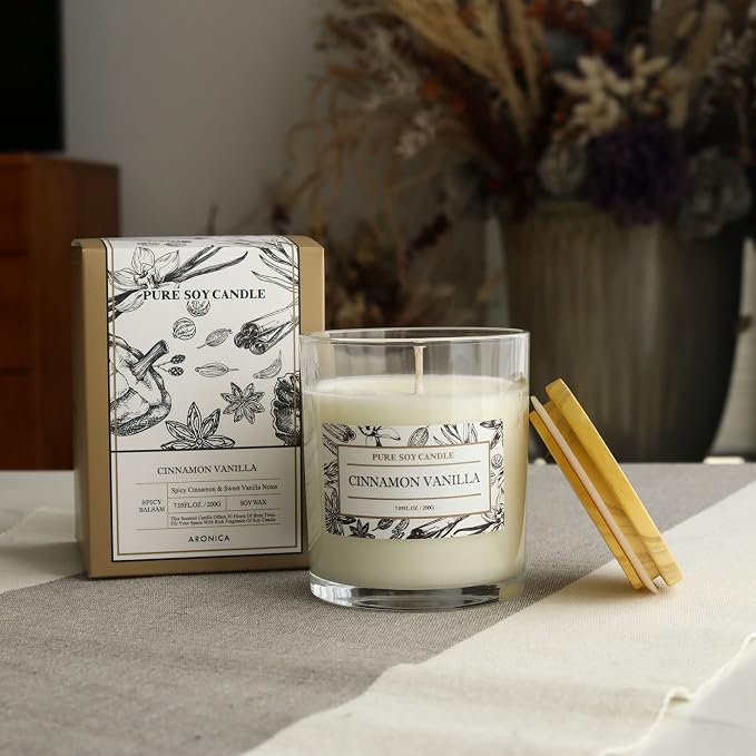 made from natural materials Candle - Soy Cinnamon Vanilla Scent, Highly Scented Spring Candle for Home, Home Gift, alternate
