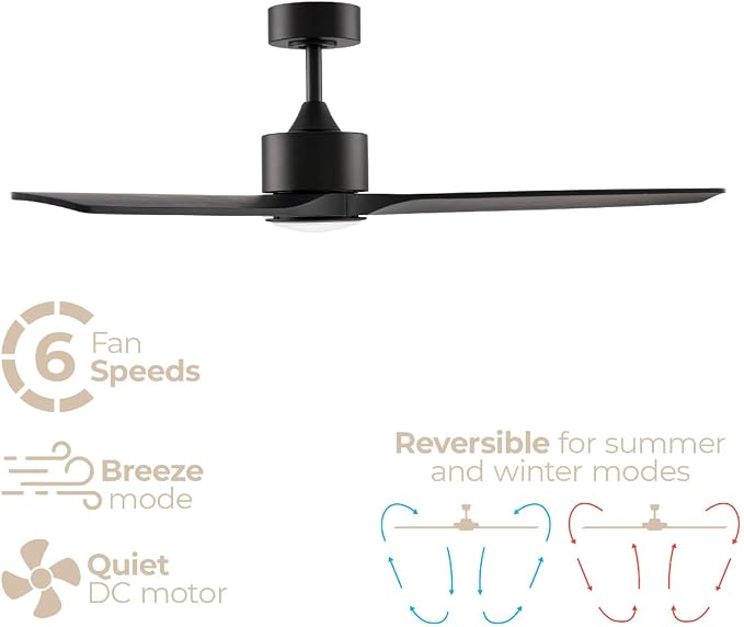 Madera 52in 3-Blade Smart Indoor or Outdoor Ceiling Fan 2700K-6000K CCT Tunable Range LED Light Kit in Matte Black with Ebony