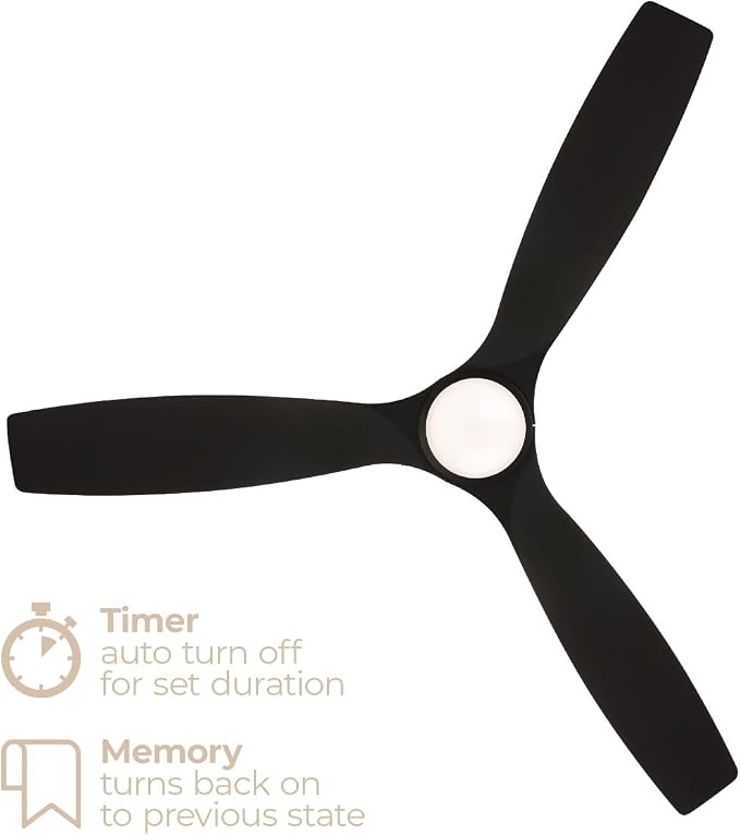 Madera 52in 3-Blade Smart Indoor or Outdoor Ceiling Fan 2700K-6000K CCT Tunable Range LED Light Kit in Matte Black with Ebony