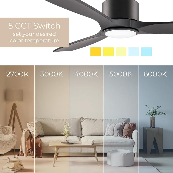 Madera 52in 3-Blade Smart Indoor or Outdoor Ceiling Fan 2700K-6000K CCT Tunable Range LED Light Kit in Matte Black with Ebony