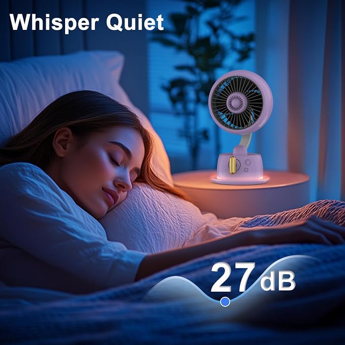 Magnetic Aromatherapy Desk Fan,CordlessTable Air Circulator Fan with Night Light,120° Auto Swing & 27dB Quiet, 3600mAh