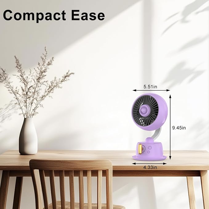 Magnetic Aromatherapy Desk Fan,CordlessTable Air Circulator Fan with Night Light,120° Auto Swing & 27dB Quiet, 3600mAh