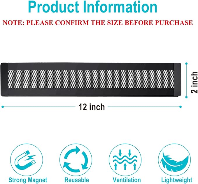 Magnetic Floor Register Vent Covers, 2 x 12 Inch Air Vent Filter Mesh, Sticky Magnet PVC Vent Screen Net for Wall Ceiling