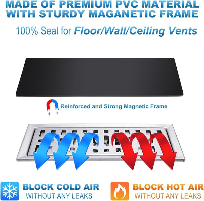 Magnetic Floor Register Vent Covers, 4 x 10 Inch Superior Hold Vent Covers for Home, Air Vent Covers for Sealing, alternate
