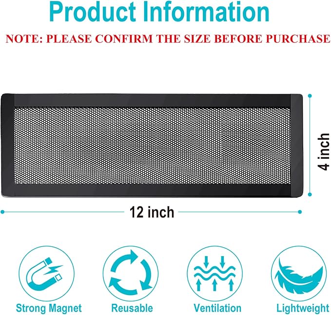Magnetic Floor Register Vent Covers, 4 x 12 Inch Air Vent Filter Mesh, Sticky Magnet PVC Vent Screen Net for Wall Ceiling
