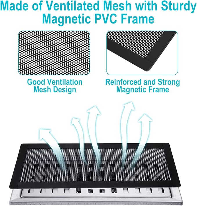 Magnetic Floor Register Vent Covers, 4 x 12 Inch Air Vent Filter Mesh, Sticky Magnet PVC Vent Screen Net for Wall Ceiling