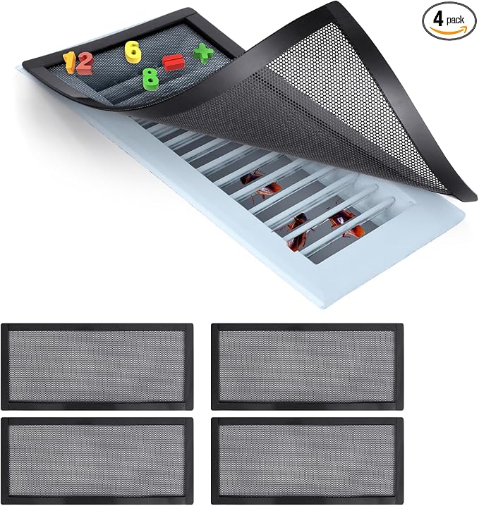 Magnetic Floor Register Vent Covers, 5.5 x 12 Inch Air Vent Filter Mesh, Sticky Magnet PVC Vent Screen Net for Wall Ceiling
