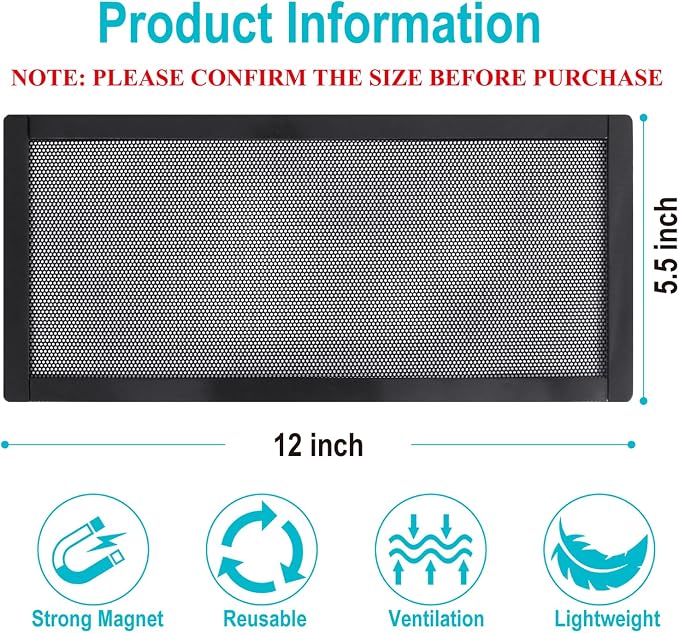 Magnetic Floor Register Vent Covers, 5.5 x 12 Inch Air Vent Filter Mesh, Sticky Magnet PVC Vent Screen Net for Wall Ceiling