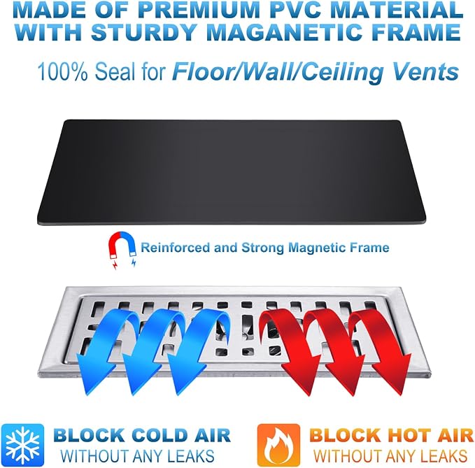 Magnetic Floor Register Vent Covers, 5.5 x 12 Inch Superior Hold Vent Covers for Home, Air Vent Covers for Sealing Floor