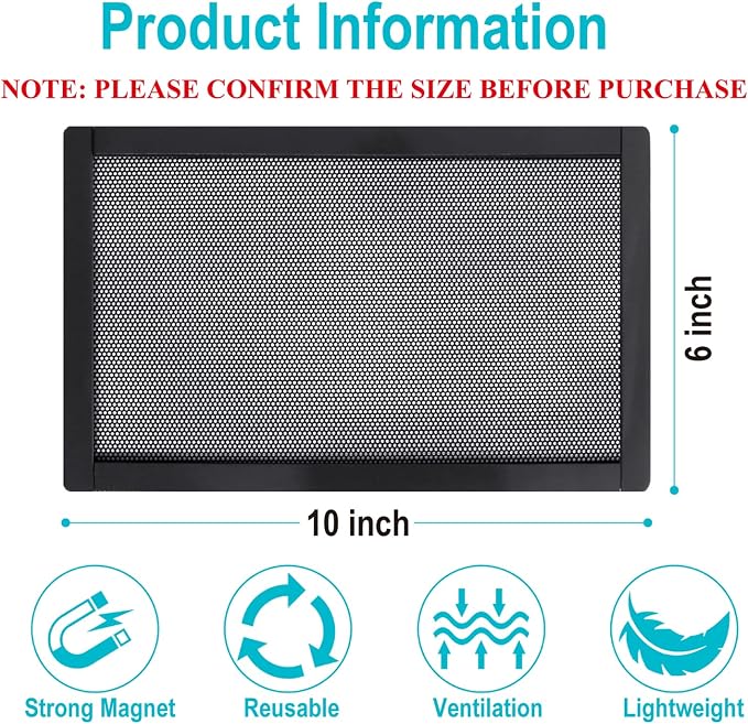 Magnetic Floor Register Vent Covers, 6 x 10 Inch Air Vent Filter Mesh, Sticky Magnet PVC Vent Screen Net for Wall Ceiling