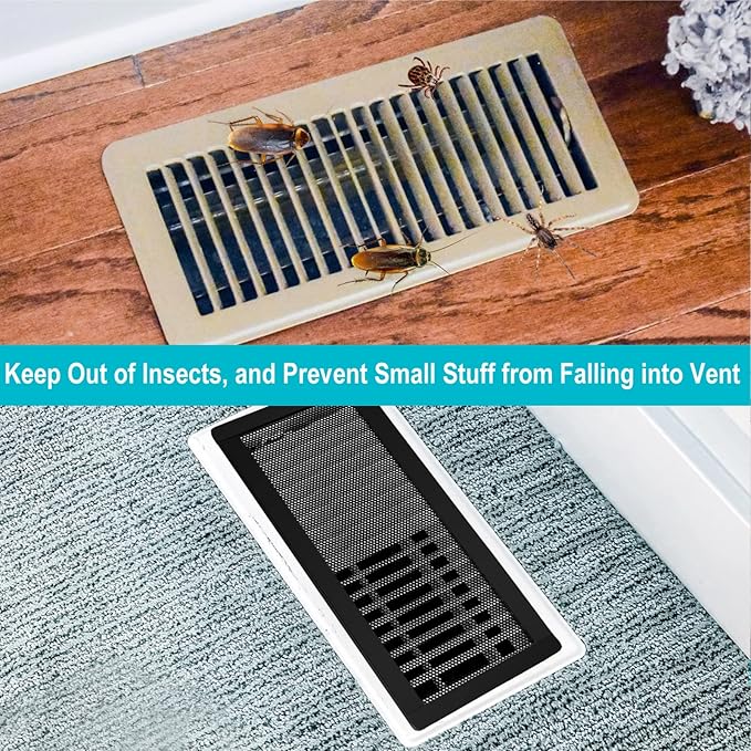 Magnetic Floor Register Vent Covers, 6 x 10 Inch Air Vent Filter Mesh, Sticky Magnet PVC Vent Screen Net for Wall Ceiling