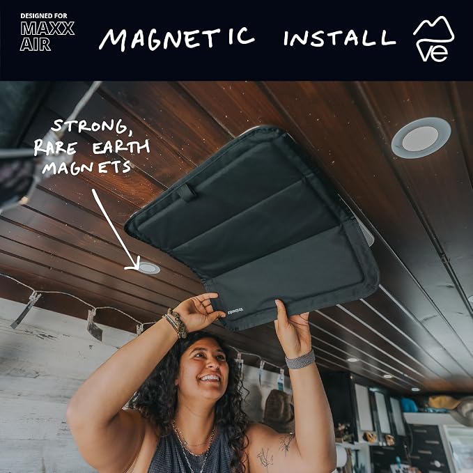 Magnetic Insulated Blackout Roof Vent Cover Designed for (/Fantastic Fan) 16.5" x 16.5" - Reflective | Black