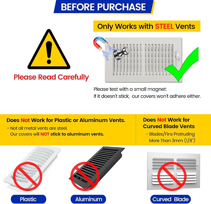 Magnetic Vent Covers, Extra Strong Magnets, 5.5" x 13.75" (4 Pack) Ultra Thick 60mil, Complete Seal, Air Vent Covers for Home
