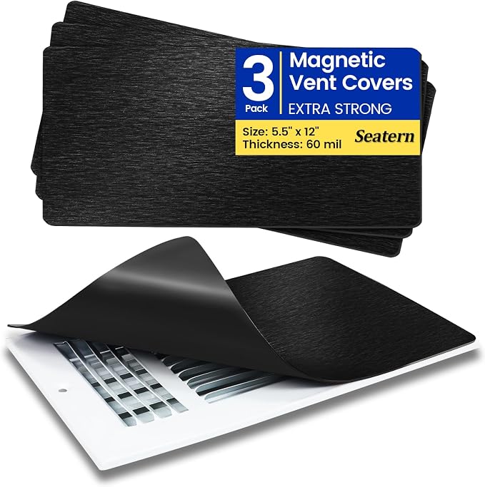 Magnetic Vent Covers, Extra Strong Magnets, Black 5.5" x 12" (3 Pack) Ultra Thick 60mil, Complete Seal, Air Vent Covers for