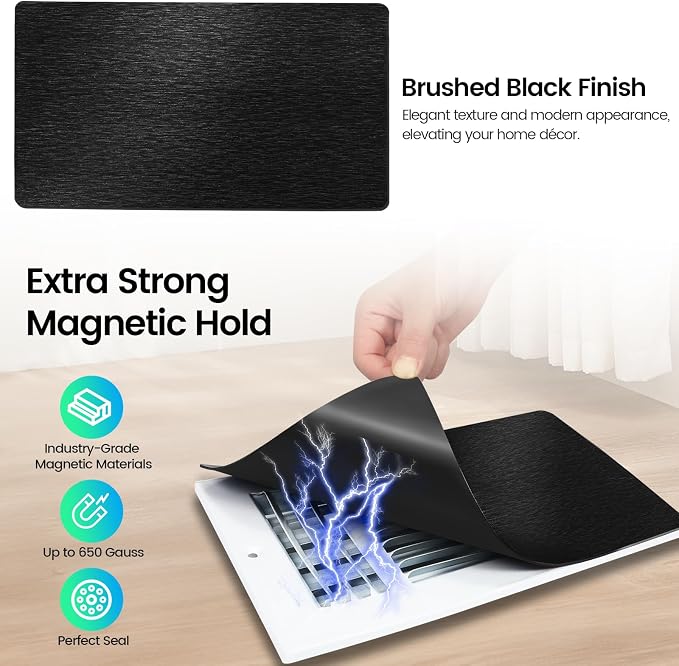 Magnetic Vent Covers, Extra Strong Magnets, Black 5.5" x 12" (3 Pack) Ultra Thick 60mil, Complete Seal, Air Vent Covers for