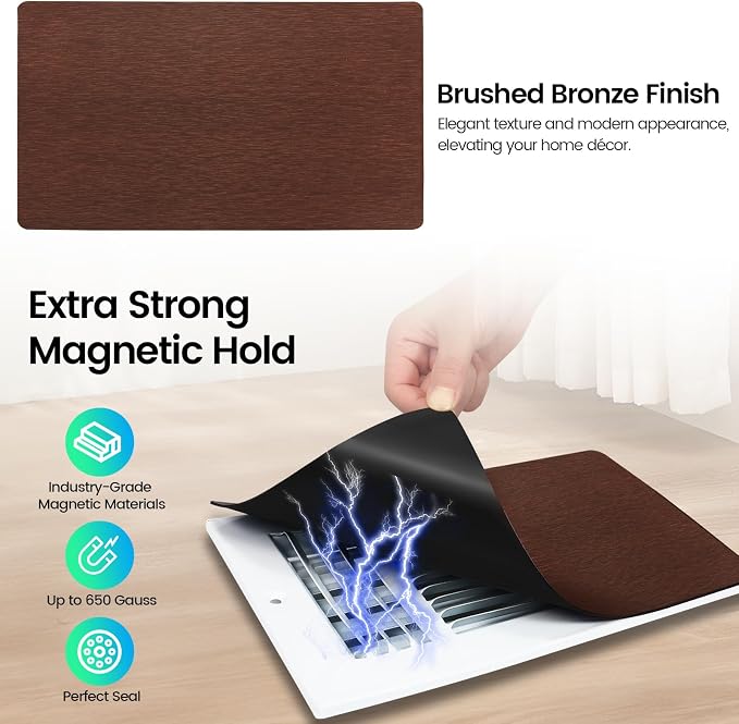 Magnetic Vent Covers, Extra Strong Magnets, Bronze 5.5" x 12" (3 Pack) Ultra Thick 60mil, Complete Seal, Air Vent Covers for