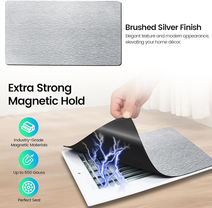 Magnetic Vent Covers, Extra Strong Magnets, Silver 5.5" x 12" (3 Pack) Ultra Thick 60mil, Complete Seal, Air, alternate view