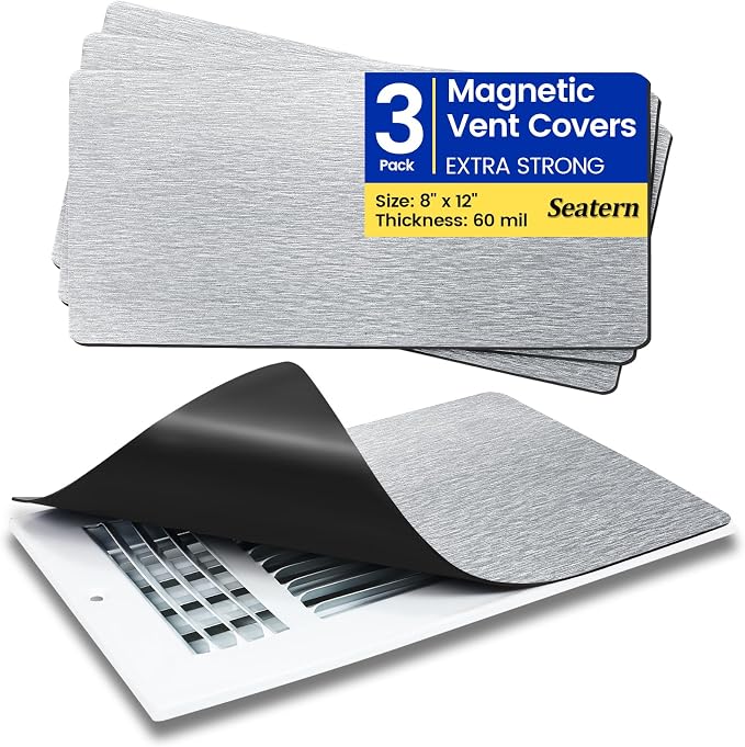 Magnetic Vent Covers, Extra Strong Magnets, Silver 8" x 12" (3 Pack) Ultra Thick 60mil, Complete Seal, Air Vent