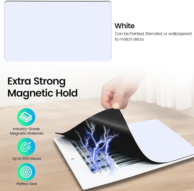 Magnetic Vent Covers, Extra Strong Magnets, White 8" x 12" (3 Pack) Ultra Thick 60mil, Complete Seal, Air Vent, alternate