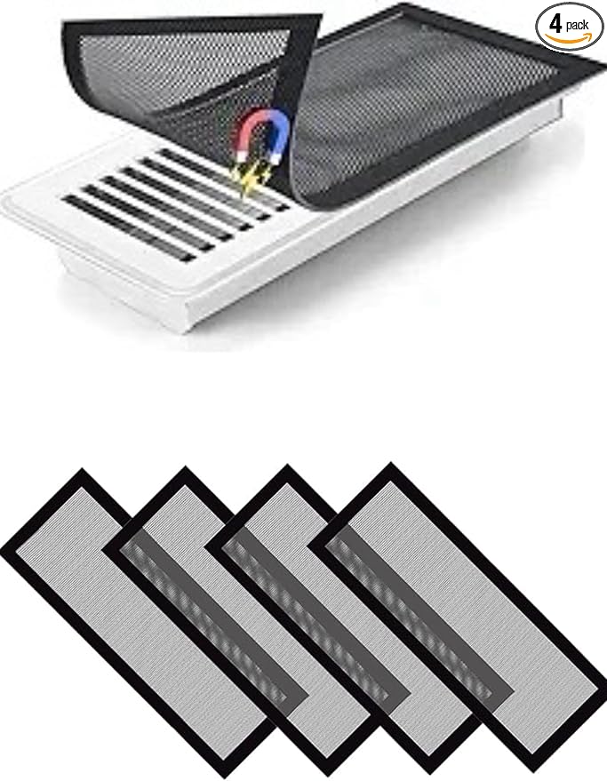 Magnetic Vent Covers Screen 4 Pack - 4x10 Inch Air Vent Filters with Durable PVC Frame, Washable Mesh Screen for Home HVAC
