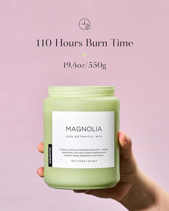 Magnolia Jasmine Romantic Scented Candle, 19.4oz 110 Hours Long Lasting Clean made from natural materials All Natural Soy