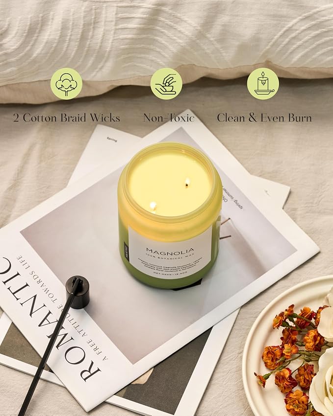 Magnolia Jasmine Romantic Scented Candle, 19.4oz 110 Hours Long Lasting Clean made from natural materials All Natural Soy