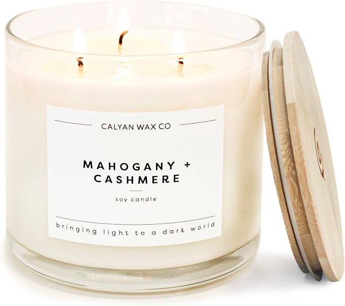 . Mahogany & Cashmere 3 Wick Scented Candle - 43 Hour Burn - Luxury 3 Wick Soy Candles, product image
