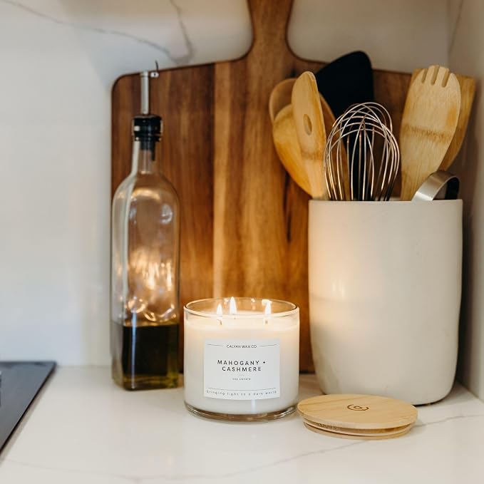 . Mahogany & Cashmere 3 Wick Scented Candle - 43 Hour Burn - Luxury 3 Wick Soy Candles, alternate product view 5