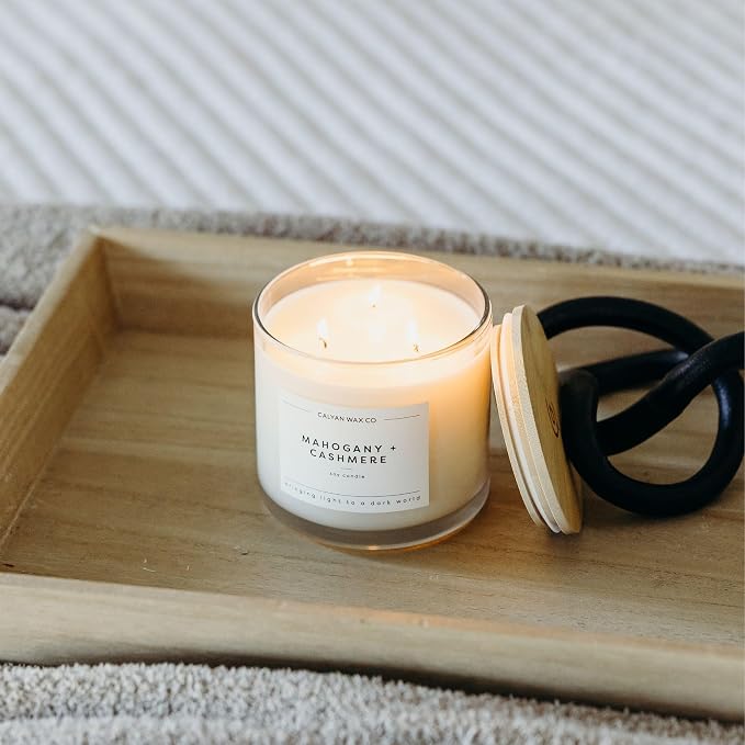 . Mahogany & Cashmere 3 Wick Scented Candle - 43 Hour Burn - Luxury 3 Wick Soy Candles, alternate product view 6