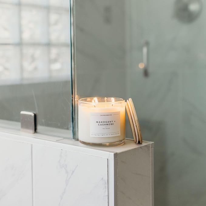 . Mahogany & Cashmere 3 Wick Scented Candle - 43 Hour Burn - Luxury 3 Wick Soy Candles, alternate product view 7